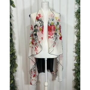 2Chic Floral Sheer Kimono Cardigan Wrap Watercolor‎ Print Open Front SMALL